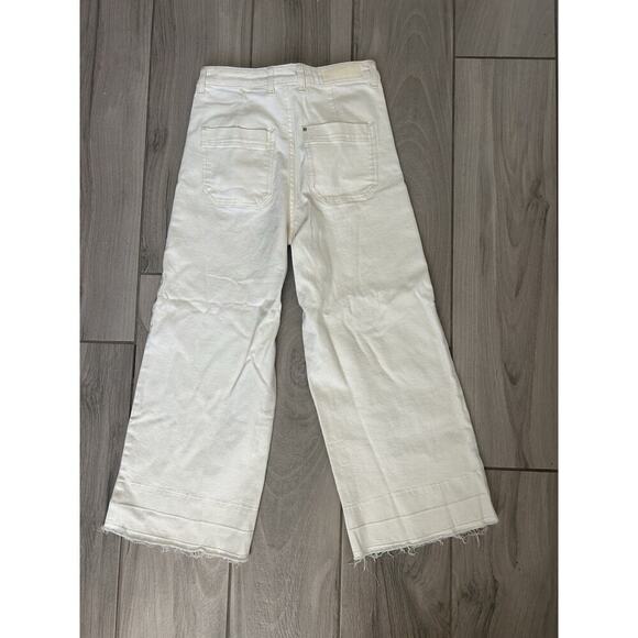 &Denim Jupe Culotte Wide Leg Jeans Womens Sz 6 Ivory High Waist Raw Undone Hem - Picture 3 of 3